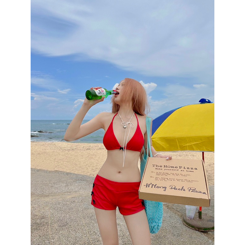RED FLAG BIKINI - Set bikini quần short đính nơ