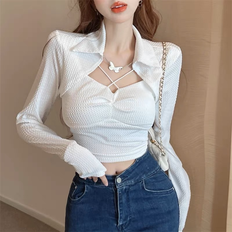 ÁO KIỂU ÔM XINH CỔ BẺ PHỐI DÂY CHÉO NHỎ CDN5