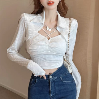 Áo kiểu ôm xinh cổ bẻ phối dây chéo nhỏ cdn5