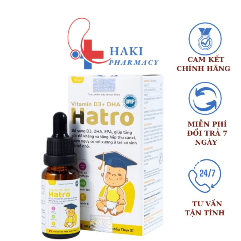 Hatro Vitamin D3+ DHA Pharvina (20ml) Dung dịch uống bổ sung vitamin D3, DHA