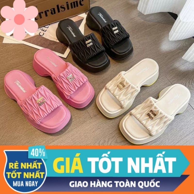 Dép Nữ Đế Xuồng_Dép Bánh Mì Nữ Quai Ngang Nhún Êm Chân, Thích Hợp Đi Chơi_Đi Biển_Đi Làm, Đi Học(Phom To Lùi 1 Size)