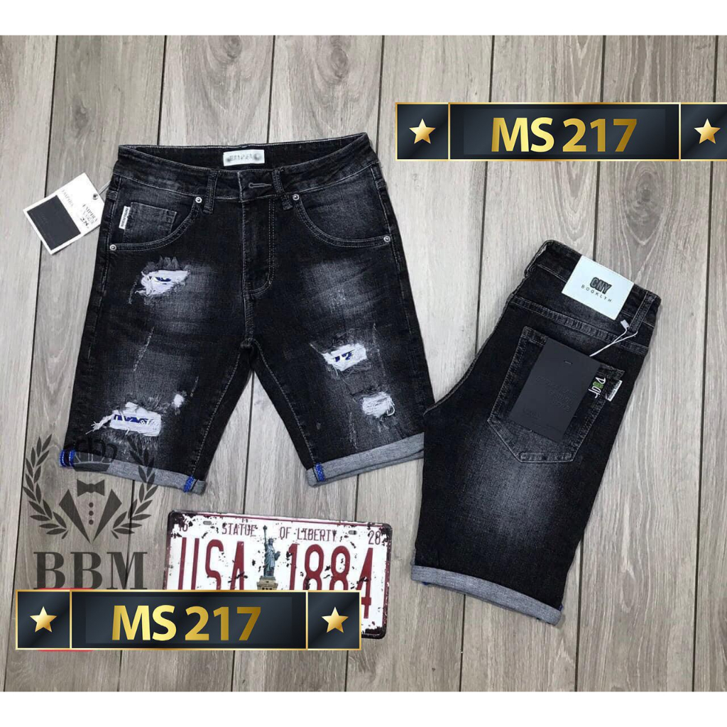 Quần short jean đen rách chất bò co giãn- quần lửng nam thời trang PN ms219