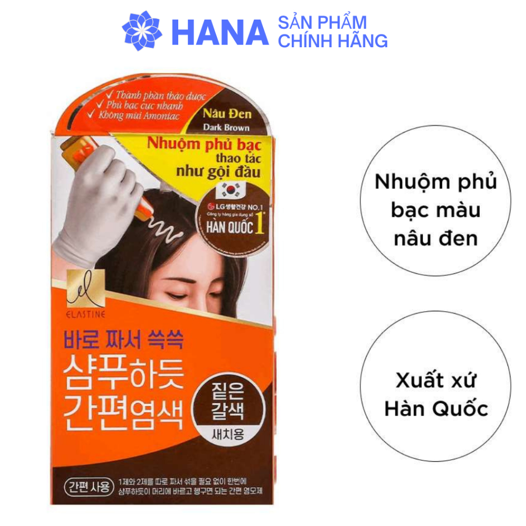 Dầu gội Elastine nhuộm phủ bạc màu nâu, đen tự nhiên 60g hộp 3 gói
