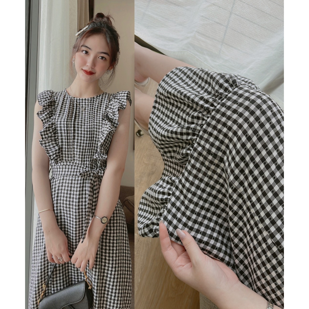 Váy kẻ xuông tay bèo
