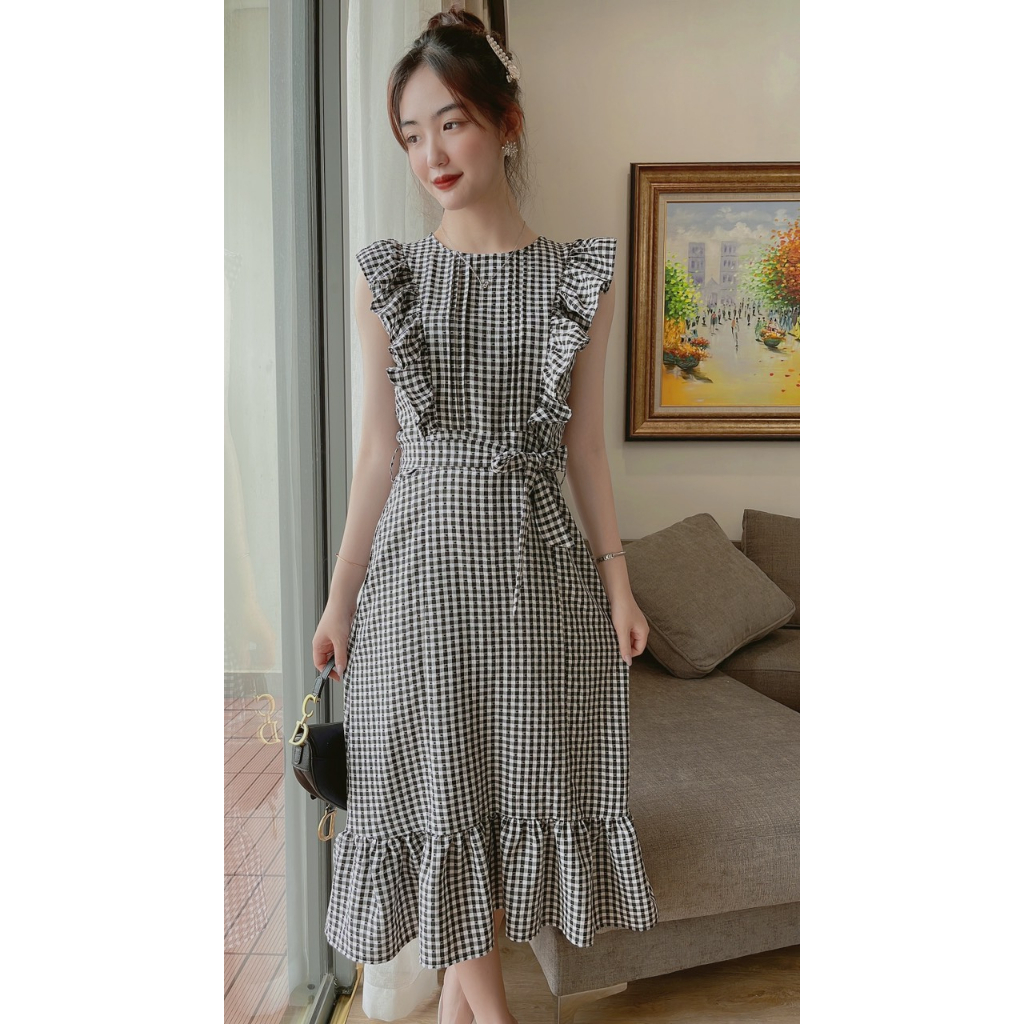 Váy kẻ xuông tay bèo