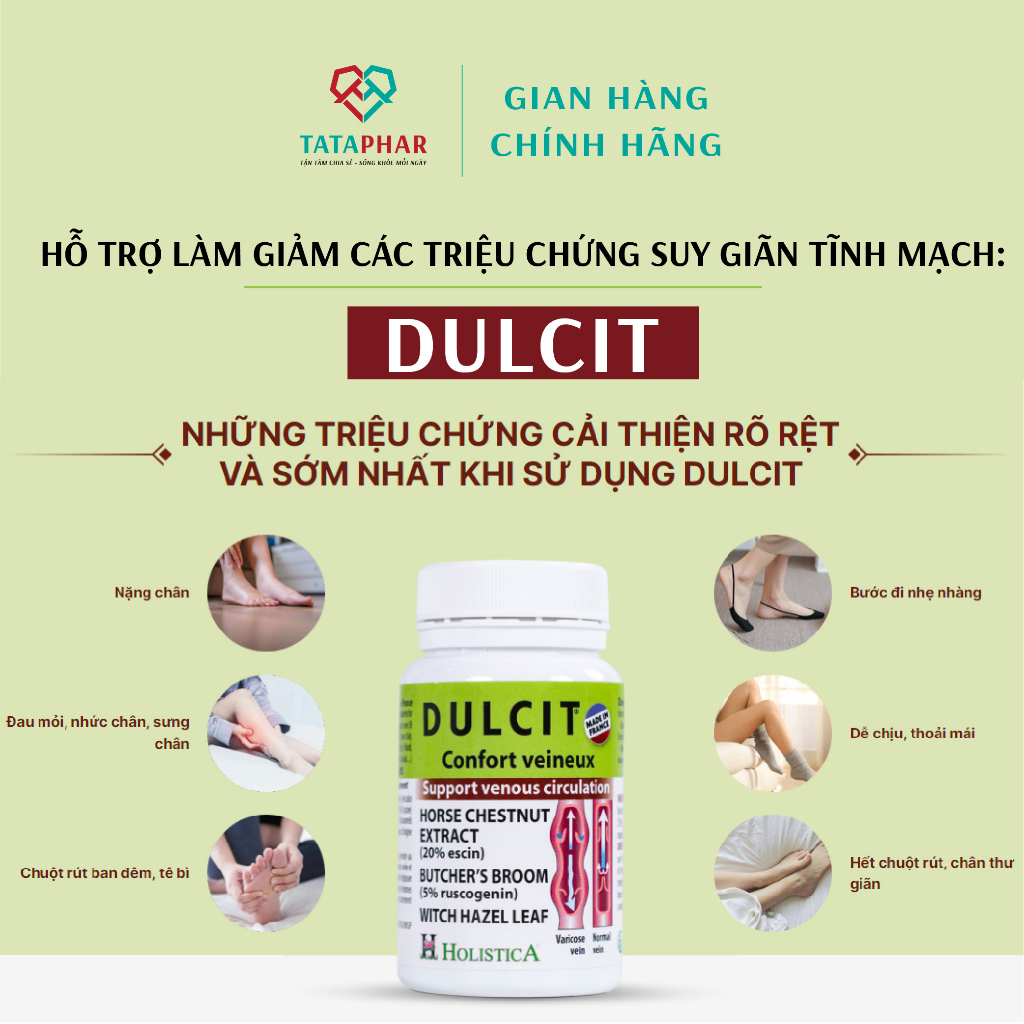 DULCIT - Hỗ trợ làm giảm triệu chứng suy giảm tĩnh mạch - Nhập khẩu Pháp - Chính hãng - Hộp 30,60 viên