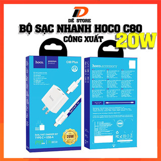 Bộ sạc nhanh hoco c80/c80a dòng pd 20w, qc3.0, 2 cổng, dây cáp dài 1m
