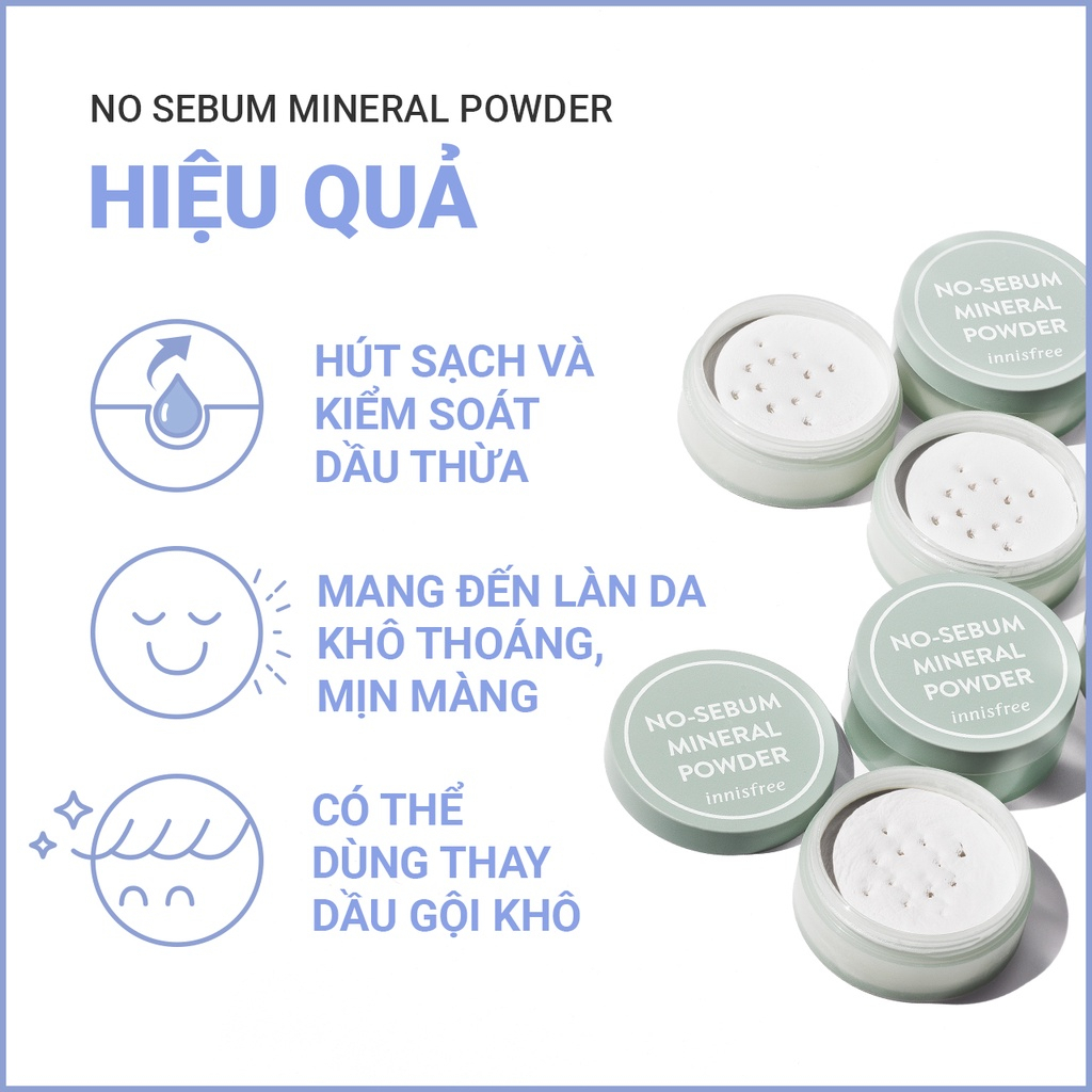 Phấn Phủ Khoáng Innisfree No Sebum Mineral Powder 5g cho làn da mịn mượt tự nhiên giữ lớp makeup lâu trôi
