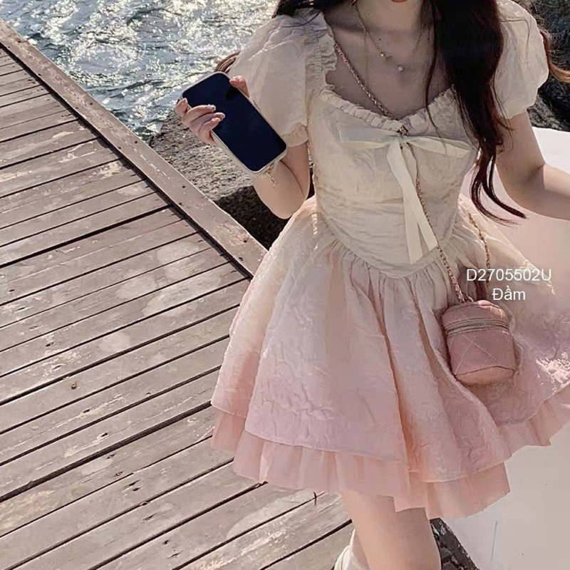 Đầm xòe xốp 2 dây tay phồng loang màu sang trọng VIENS STORE