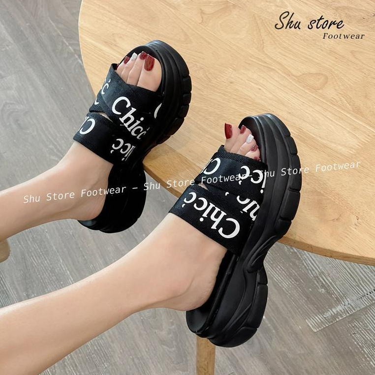 Shu Store | Dép đế xuồng quai ngang 6cm dán thêu chữ CH-LCC mẫu mới 2023