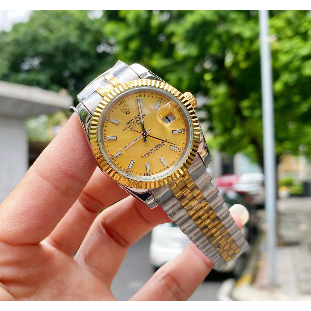 Đồng hồ Nam Rolex máy nhật mặt vàng số gạch dòng cơ Automatic size 38mm-41mm