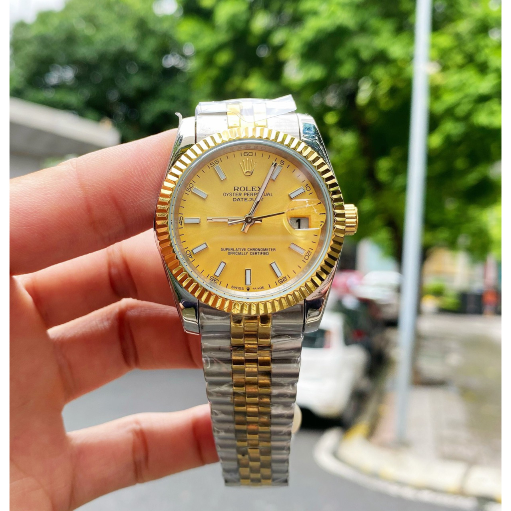 Đồng hồ Nam Rolex máy nhật mặt vàng số gạch dòng cơ Automatic size 38mm-41mm