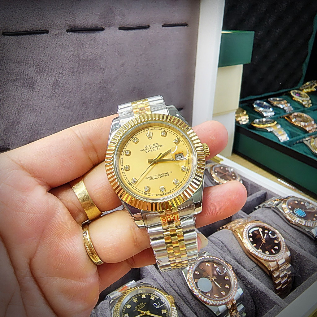 Đồng hồ Nam Rolex máy nhật mặt vàng số gạch dòng cơ Automatic size 38mm-41mm