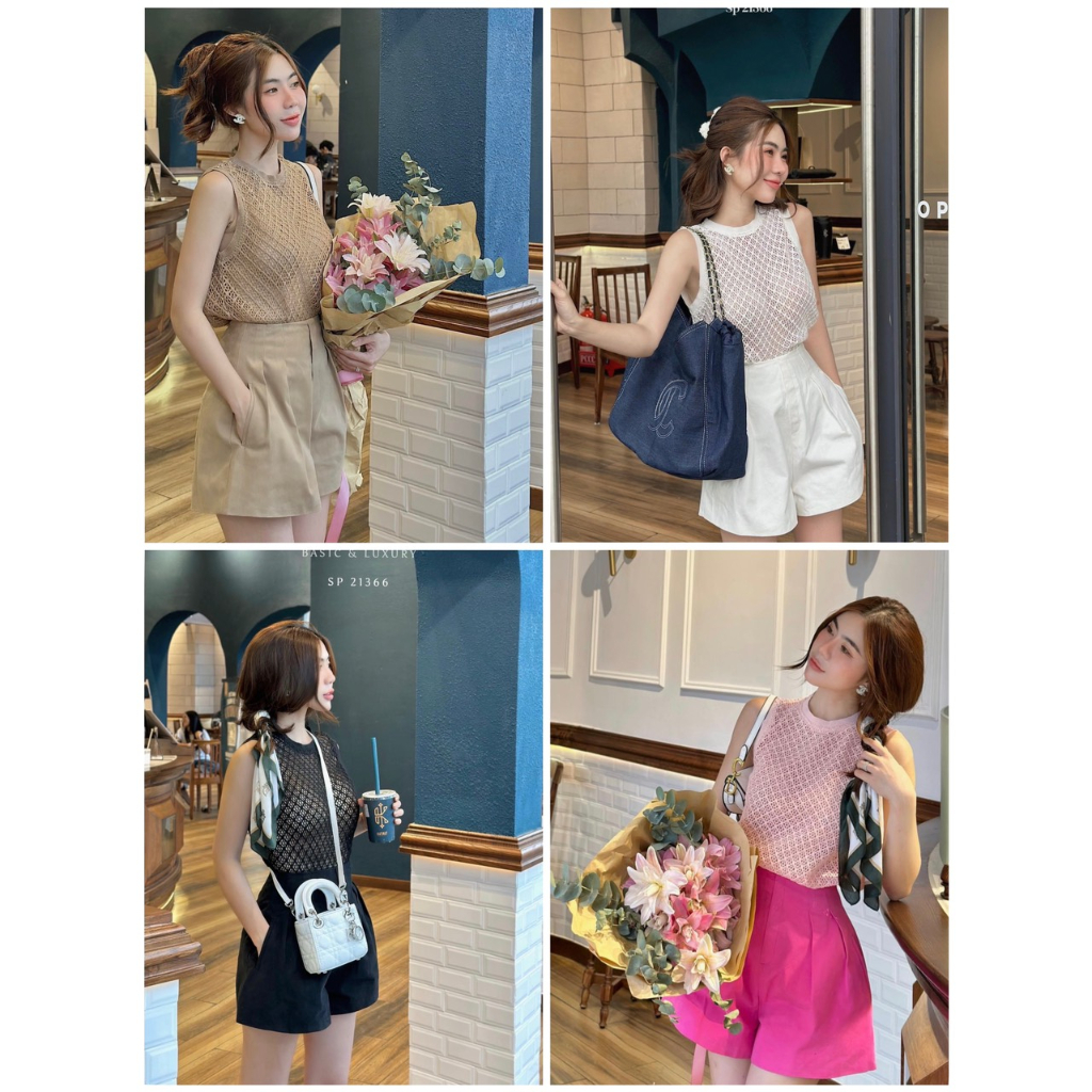 Set bộ nữ thiết kế, set áo tank hoạ tiết thêu lổ kèm quần short Freesize Rossy Fashion - SR210
