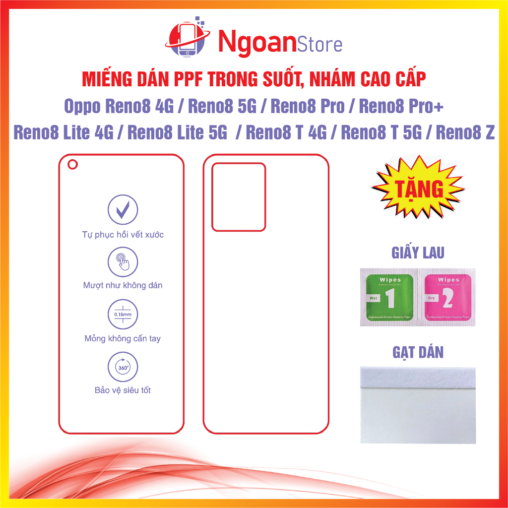 Miếng dán PPF cho Oppo Reno8 4G/Reno8 5G/Reno8 Pro/Reno8 Pro+/Reno8 Lite 4G/Reno8 Lite 5G/ Reno8 T 4
