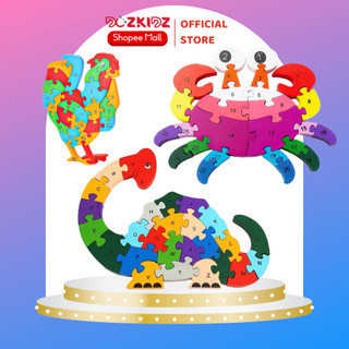 Đồ chơi ghép hình gỗ cấc con vật dễ thương nhiều màu sắc 2 mặt in hình và chữ (26 miếng ghép) - DOZKIDZ