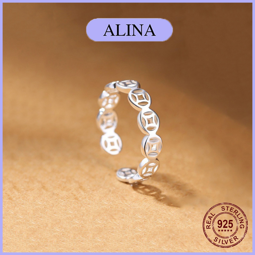 Nhẫn Bạc 925 Alina Kim Tiền Trơn Không Đá đơn Giản Nam Nữ 0027