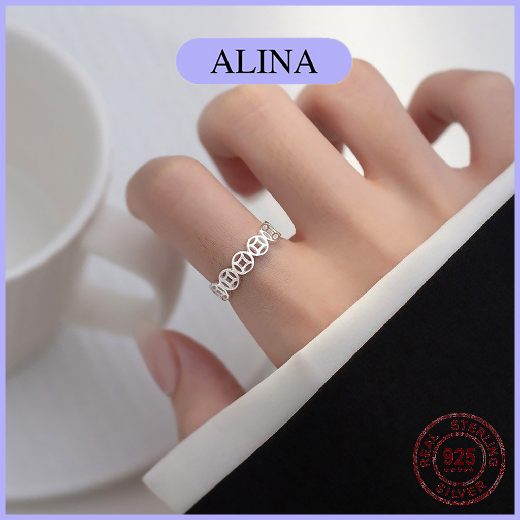 Nhẫn Bạc 925 Alina Kim Tiền Trơn Không Đá đơn Giản Nam Nữ 0027