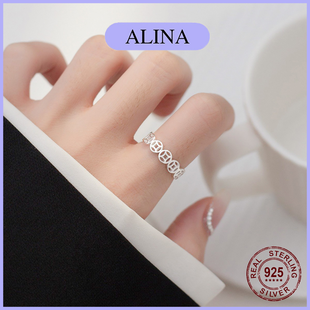 Nhẫn Bạc 925 Alina Kim Tiền Trơn Không Đá đơn Giản Nam Nữ 0027