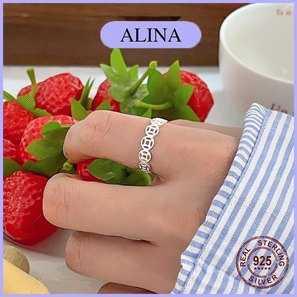 Nhẫn Bạc 925 Alina Kim Tiền Trơn Không Đá đơn Giản Nam Nữ 0027
