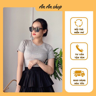 Áo Body Tay Ngắn Vải Thun Gân Co Giãn Mềm Mịn