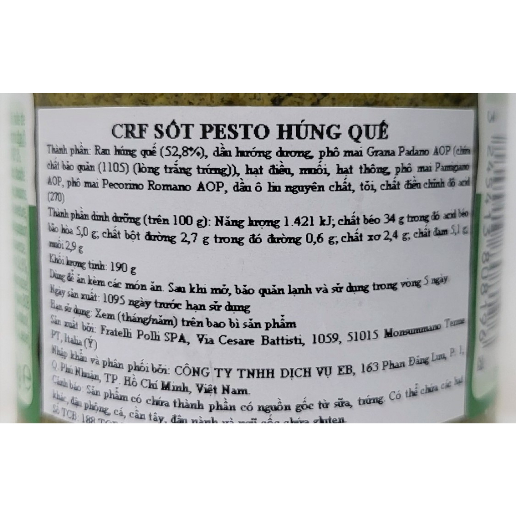 SỐT PESTO HÚNG QUẾ CARREFOUR Classic Pesto Sauce with Basil