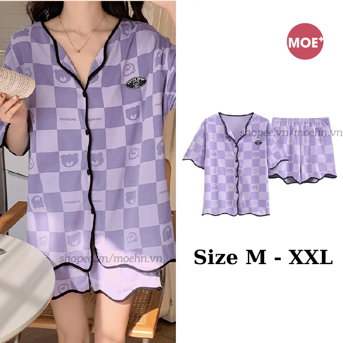 HÀNG SẴN_Bộ Ngủ Mặc Nhà Cotton Bông Cổ Bẻ Xuân Hè 2023 MOEN23