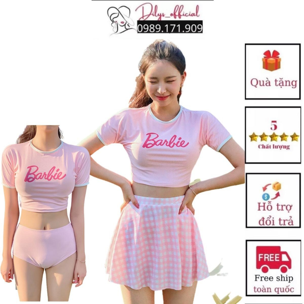 (HÀNG QCCC)Bikini đi biển 3 mảnh kín đáo DILYS, Đồ bơi nữ phong cách hàn quốc hồng Barbie vô cùng trẻ trung, năng động