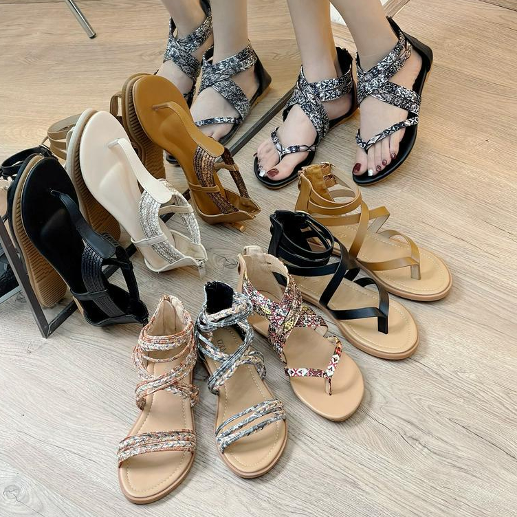 Xăng đan nữ Shu Store đế bệt đan chéo mũi tròn mang xinh dành thời trang cho nàng