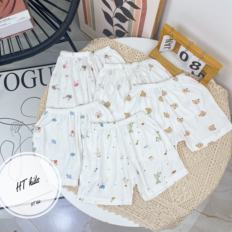 Combo 10 quần đùi chat peptit trắng họa tiết cho bé trai bé gái sơ sinh
