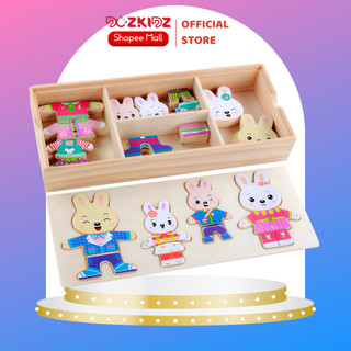 Đồ chơi gỗ ghép hình - Ghép hình gia đình gấu/thỏ - DOZKIDZ