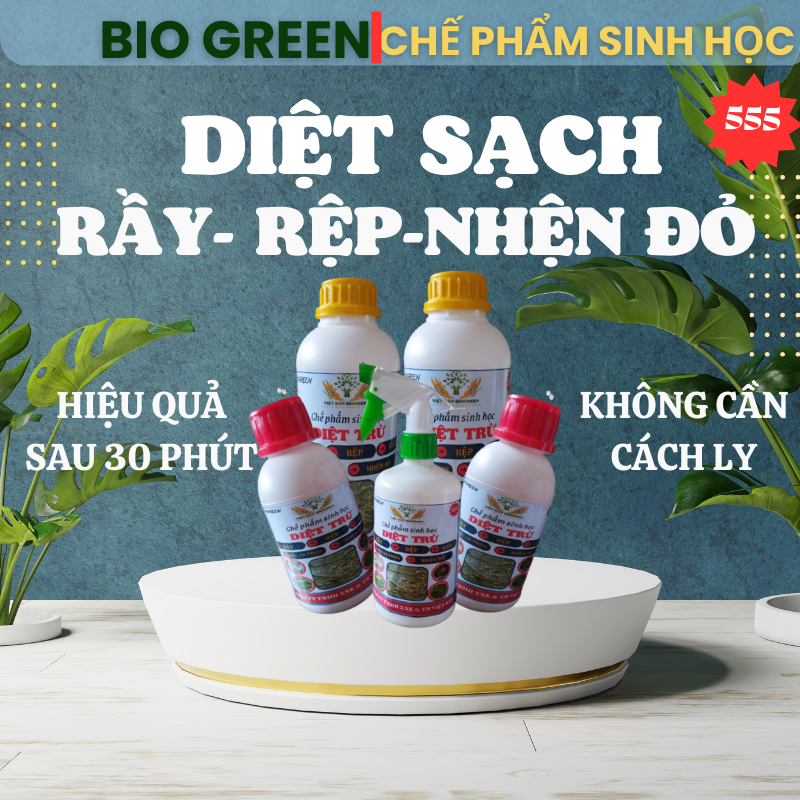 Chế phẩm sinh học diệt côn trùng BIOGREEN 555 thuốc trị các loại sâu,rệp,bọ,nhện đỏ trên rau,hoa hồng,lan,,cây cảnh