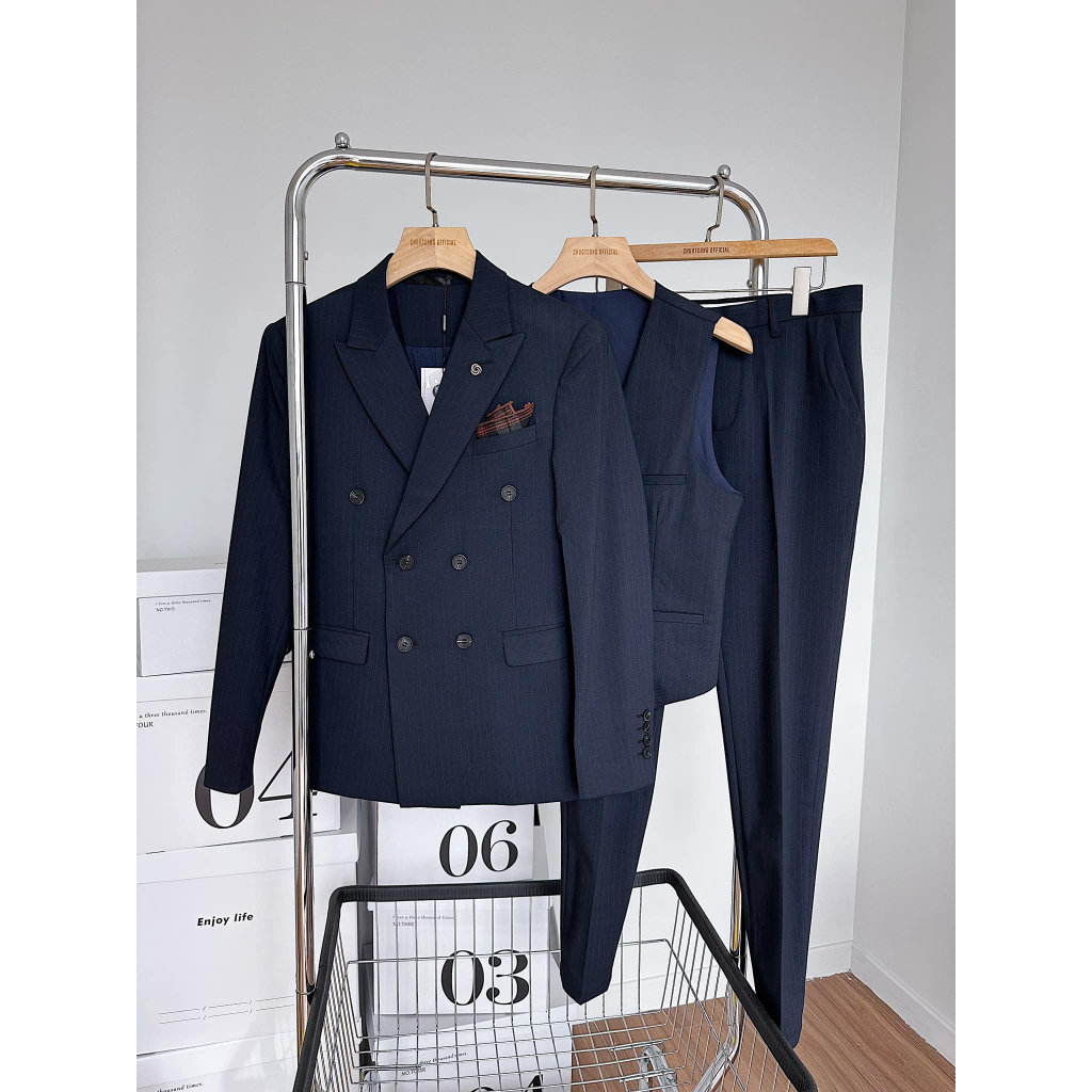 BỘ VEST KẺ SỌC XANH ĐEN- CHUOTCONG 2036XD