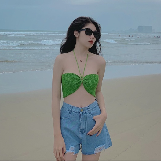 Áo ống len croptop handmade La Boutique màu sắc rực rỡ