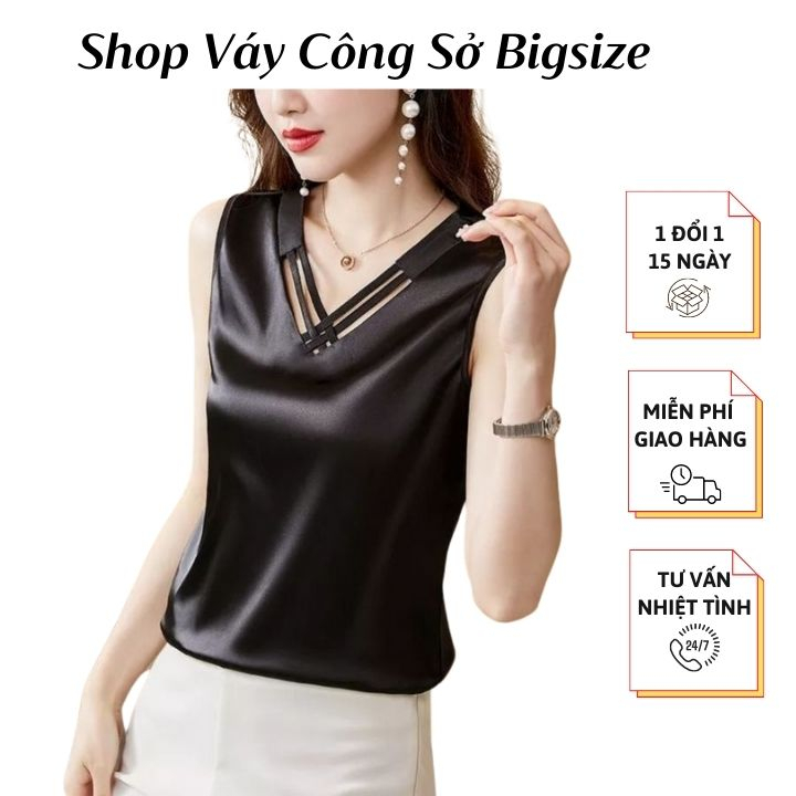 Áo lụa nữ cổ sơ mi thanh lịch vải lụa cao cấp, thoáng mát - Shop Váy Công Sở Bigsize AO0010
