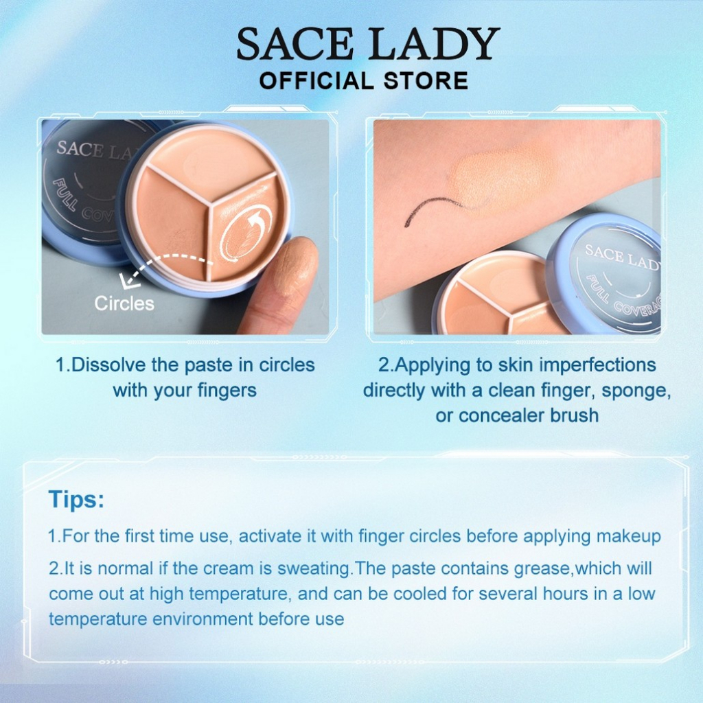 SACE LADY trang điểm làm đẹp Kem che khuyết điểm 15g không phai chống nước và mồ hôi làm sáng da chất lượng cao