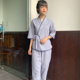 Bộ quần áo nữ Phật tử - đồ lam đi chùa Kate A06A