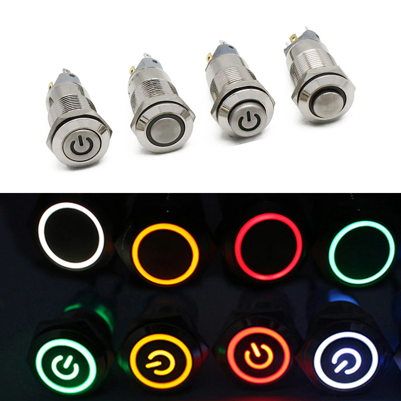 Công Tắc Giữ Trạng Thái 12Mm Self Laching Nút Bấm Hợp Kim Chống Nước Công Tắc Nhấn Có Đèn Tự Khóa, Led 5V 12V 220V