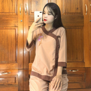 Bộ quần áo nữ Phật tử - đồ lam đi chùa Kate A20A