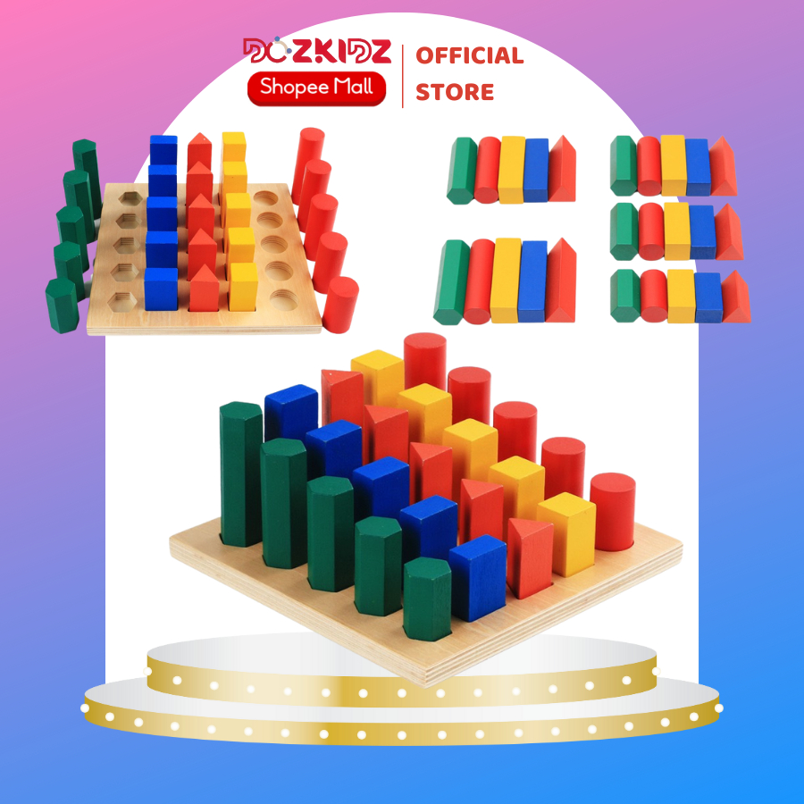 Đồ chơi gỗ - Giáo cụ Montessori bộ xếp hình học bậc thang 5 Loại - DOZKIDZ