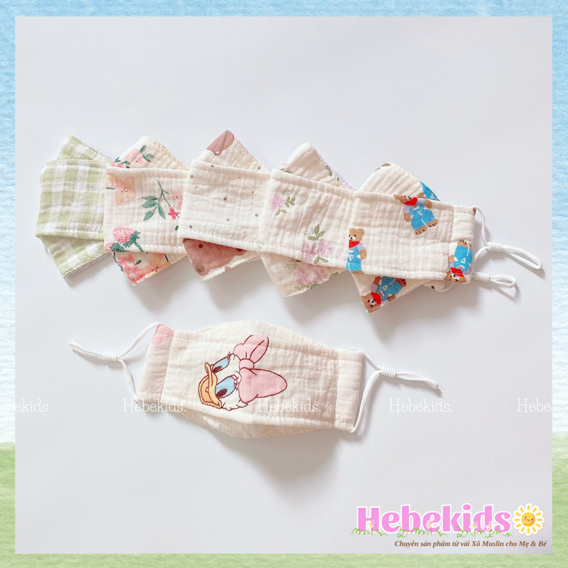 Khẩu trang cho bé vải xô muslin mềm mại Hebekids