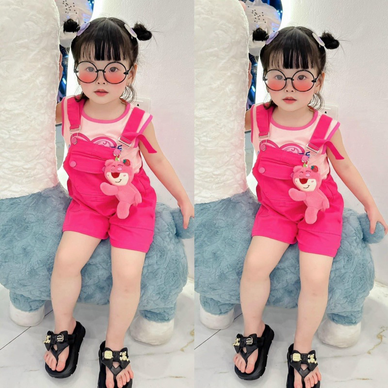 set yếm 3 chi tiết hình gấu los màu hồng