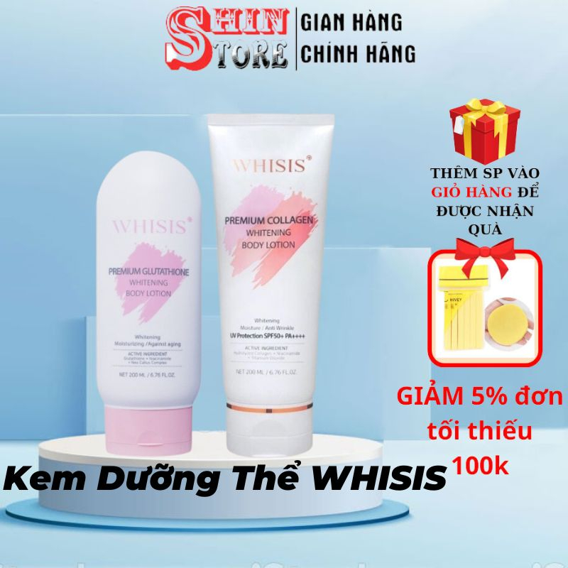 Kem Dưỡng Thể Trắng Da WHISIS Chống Nắng Ngày Đêm - Premium Collagen Whitening Body Lotion 200ml