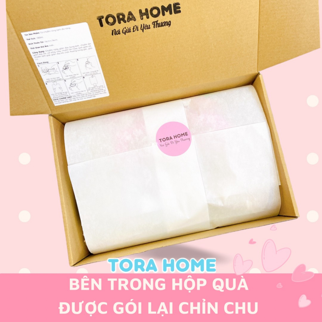 SET QUÀ TẶNG 4 MÓN TORA - Túi chườm nóng giảm đau bụng kinh 1000ml dùng làm quà tặng sinh nhật, quà tặng bạn gái