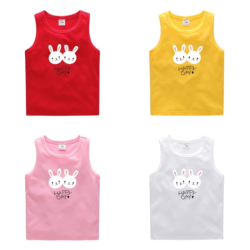 Áo ba lỗ bé gái, áo sát nách bé gái cotton hình thỏ từ 8-20 kg