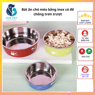 Bát ăn, uống inox đế chống trượt cho chó mèo