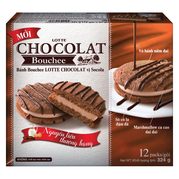 Bánh Lotte Chocolat Bouchee Vị Socola 324G BÁNH CHOCOPIE HÃNG LOTTE MỚI BÁNH CHOCOALATE 12 gói/1 hộp