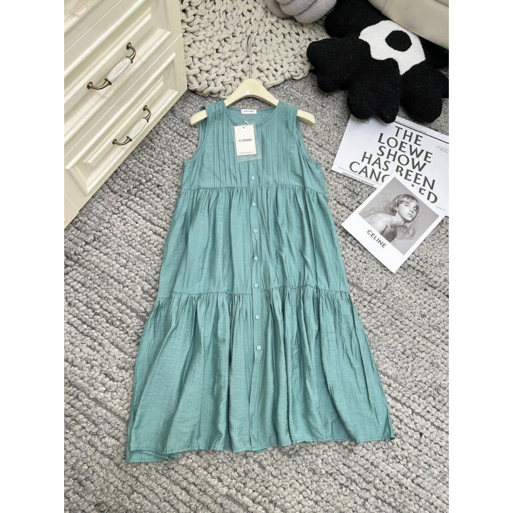 Váy hè form babydoll suông dài 3 tầng siêu xinh, chất đũi Hàn mềm nhẹ cực mát, Bầu Bí cũng OK ạ