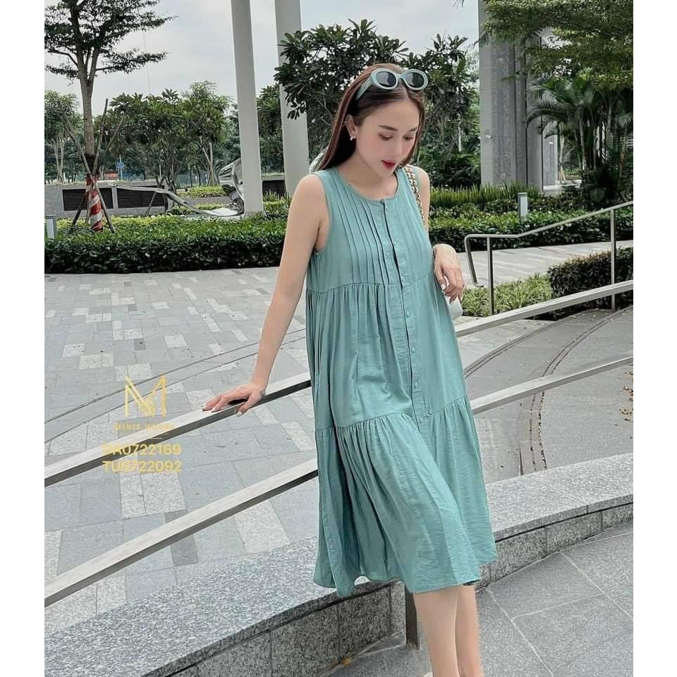 Váy hè form babydoll suông dài 3 tầng siêu xinh, chất đũi Hàn mềm nhẹ cực mát, Bầu Bí cũng OK ạ