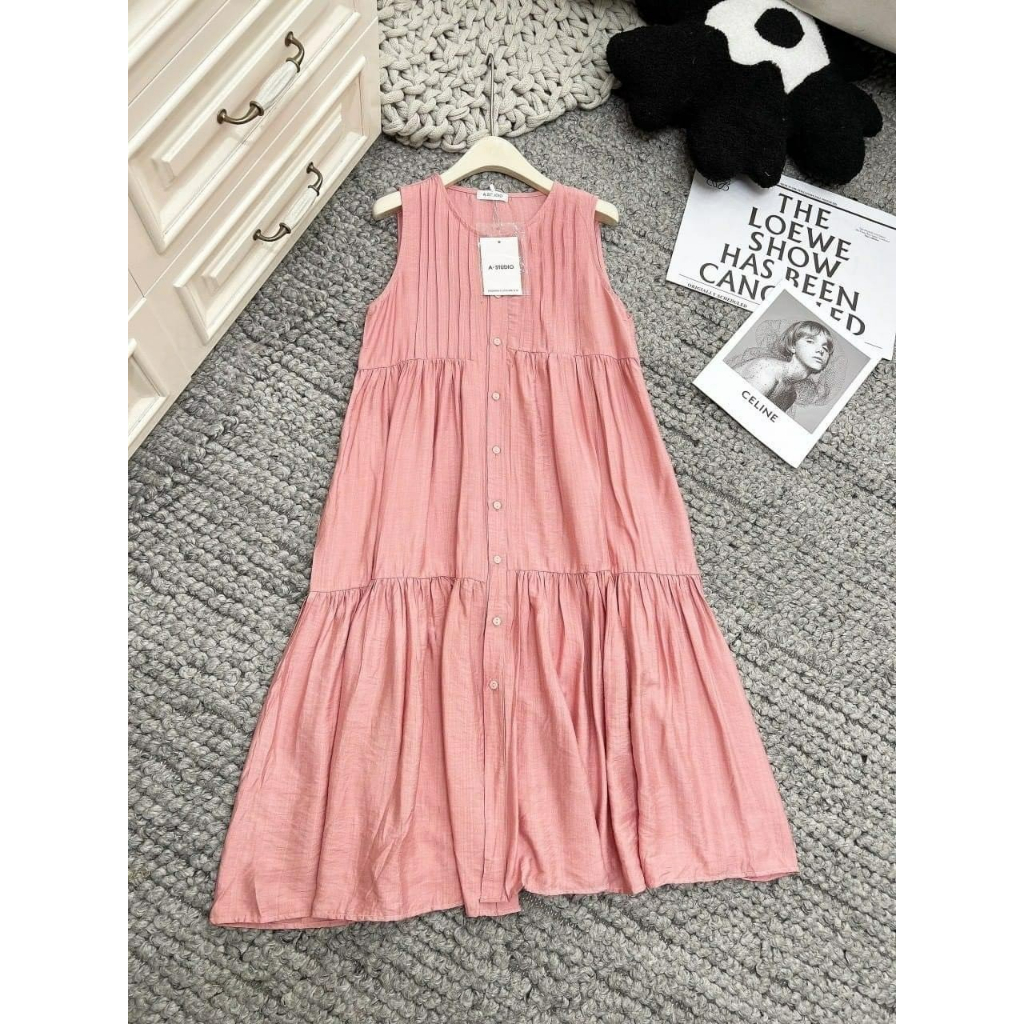 Váy hè form babydoll suông dài 3 tầng siêu xinh, chất đũi Hàn mềm nhẹ cực mát, Bầu Bí cũng OK ạ